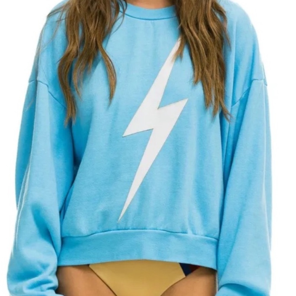 Aviator Nation Sky Blue Sweatshirt with White Lightning Bolt